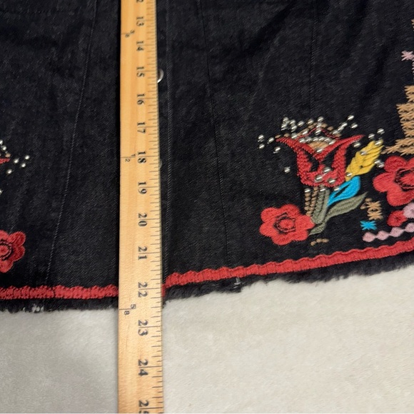 Women’s Brandon Thomas Black Denim Jacket Floral Embroidery Size Large - Picture 4 of 6